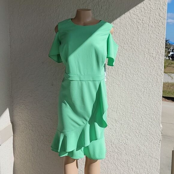 BRAND NEW LONDON TIMES  COLD SHOULDER FLOUNCE  GUEST DATE NIGHT OCCASION DRESS - Picture 2 of 12